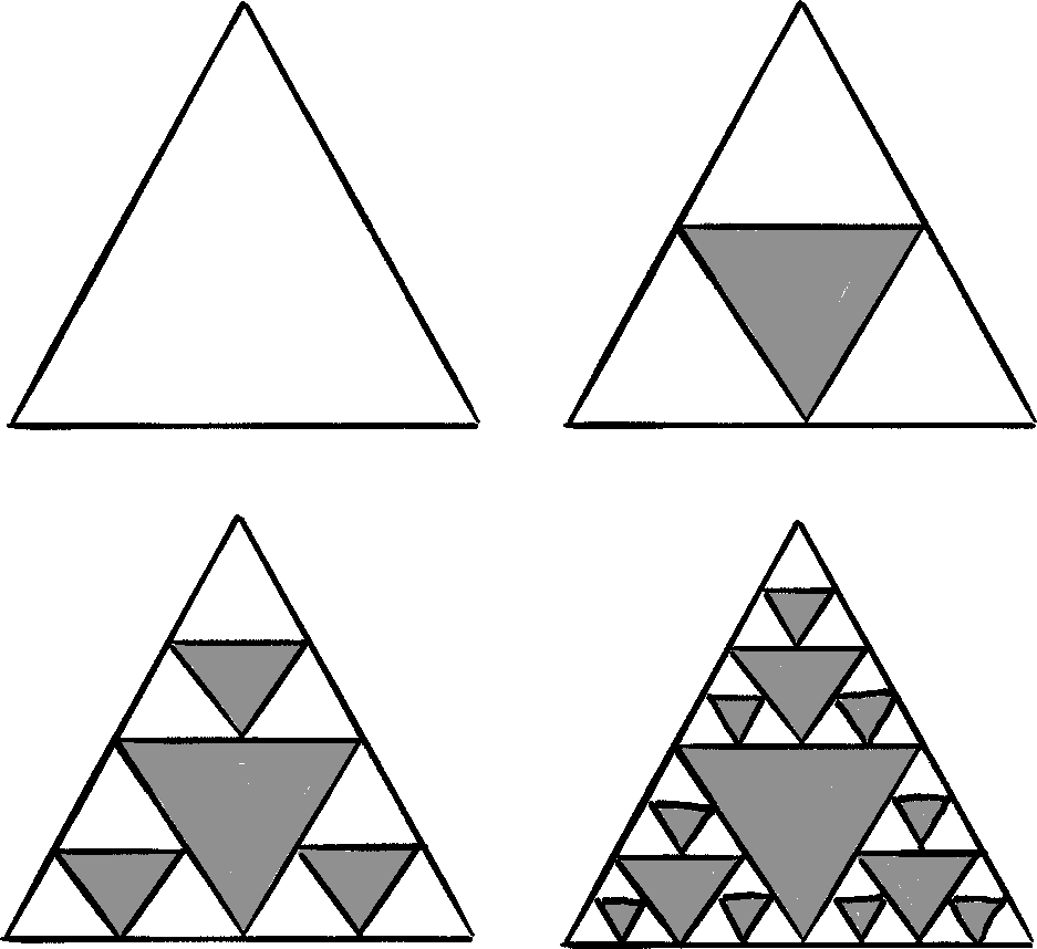 Illustration of Sierpinski triangle, four iterations