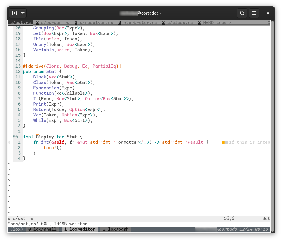 Screenshot of the vim text editor showing the methods generated by the code action